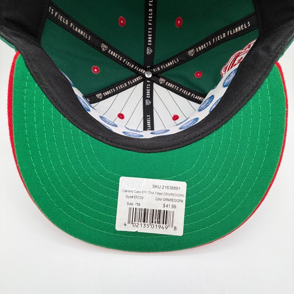 Oakland Oaks Logo Patch Ebbets Field Flannels ABA 2 Tone Fitted Hat 7 5/8 NEW - Picture 10 of 11